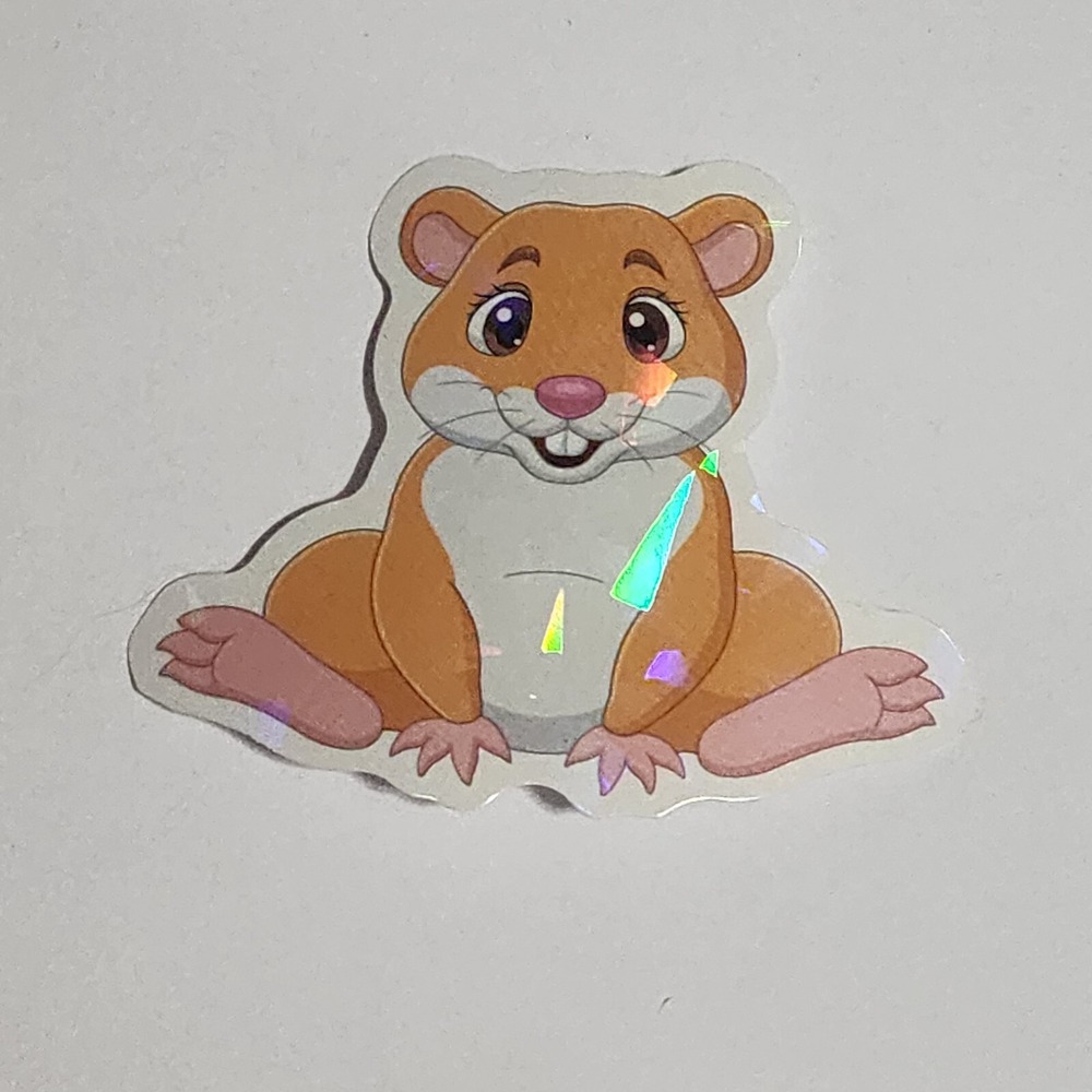Hamster Cartoon Shiny Holographic Sticker Decal 2.5 Inch Unbranded New